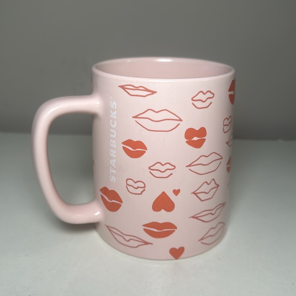 Starbucks Valentine’s Day 2021 rare lips with hearts light pink with red mug